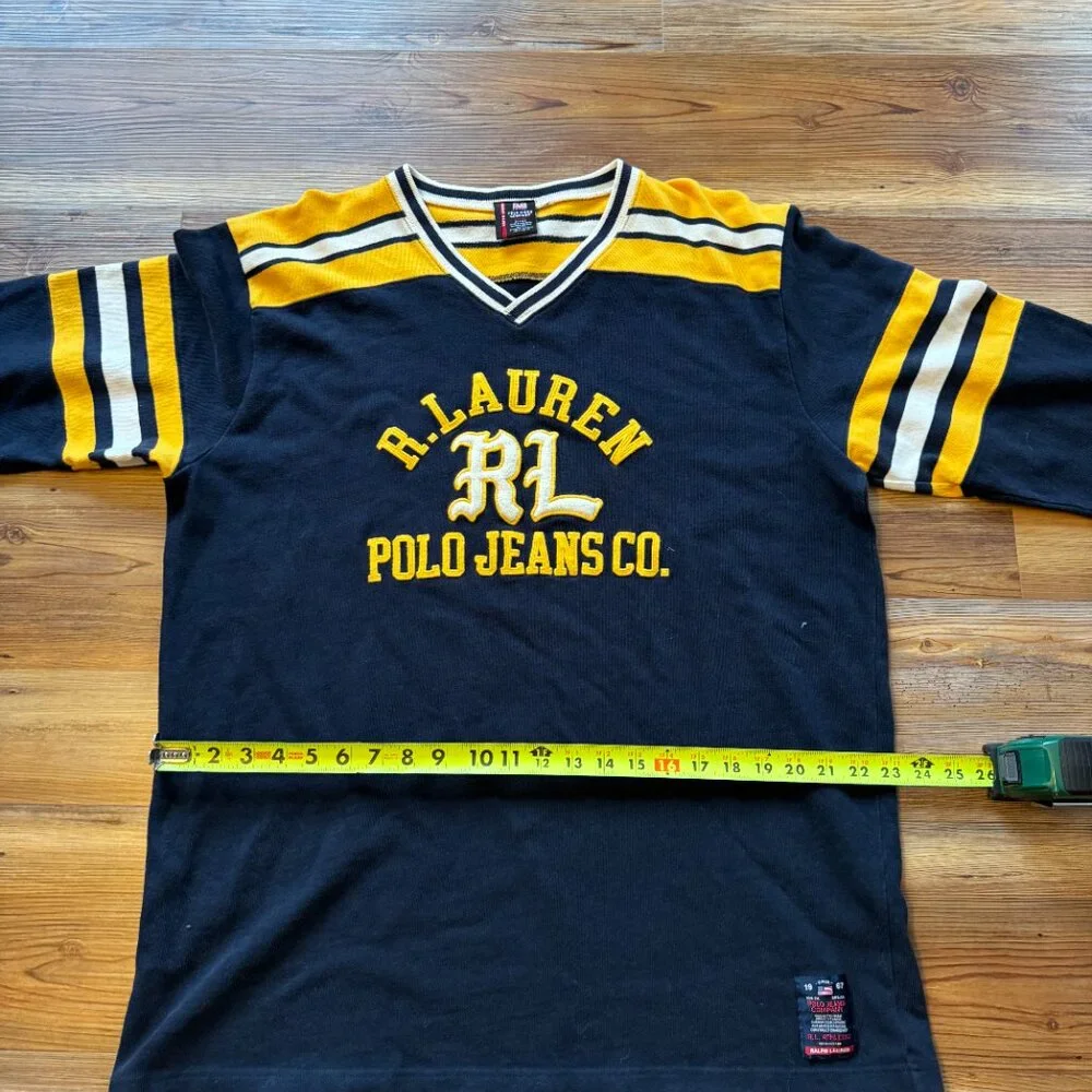 Vintage Ralph Lauren Polo Jeans Co Pullover LS 3D Hockey Football Style Sz Large